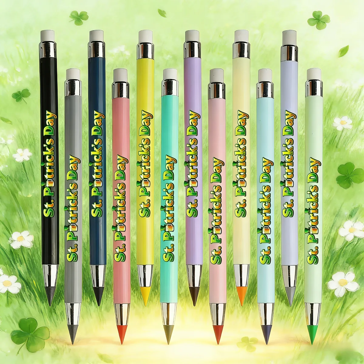 

12pcs/24pcs St. Patrick's Day Series Eternal Pencils, sharp-free colored pencils that won't break easily, festival gifts