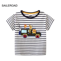 Saileroad-子供用のアニマルデザインの半袖コットンTシャツ,男の子用の夏服,新しいデザイン,2024