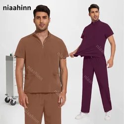 Short Sleeve Nurse Uniforms Women Solid Color Nursing Scrub Clinical Medical Uniform Elasticity Pet Hospital Doctor Work Clothes