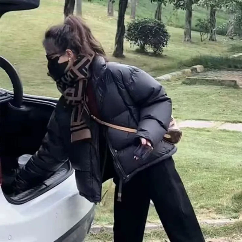 

Women's ort Cotton Jaet 2025 New Loose Bread Sle Faionable Coat Stand Collar Warm Cotton Clothes Knitted Fabric