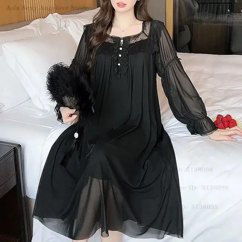 Sexy Lace Princess Nightdress Spring Summer Women Sweet Nightgown Intimate Lingerie Sleepwear Female Elegant Home Wear Nightwear