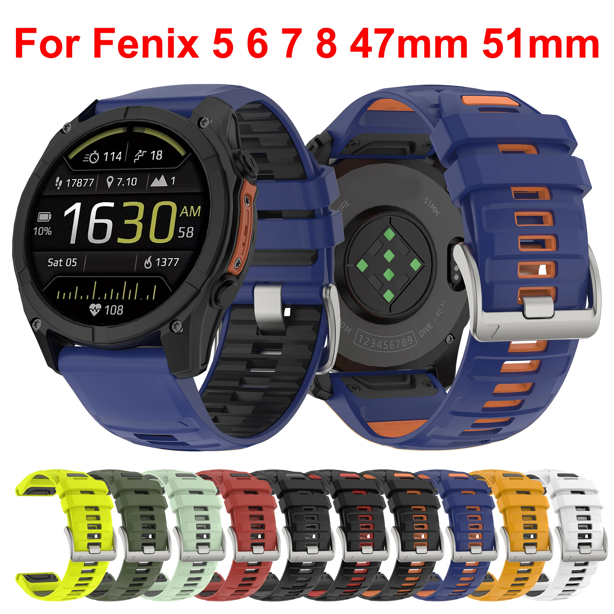 QuickFit 22mm 26mm Sport Silicone Bracelet Strap For Garmin Fenix 6 6X Pro 5 5X 7 7X Solar Fenix8 Epix 47mm 51mm Watch Wristband