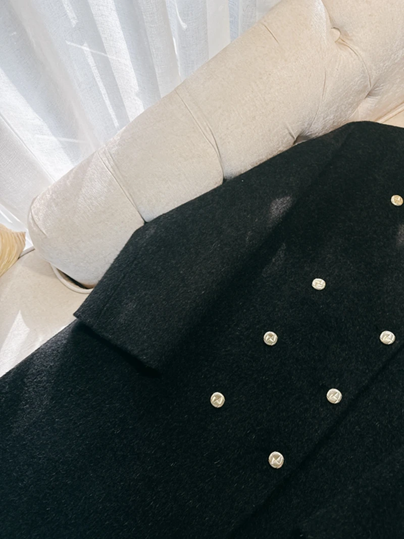 Koreaanse Sle Lange Double Breasted Dubbele Wollen Jas Bla Loose Fit Dubbelzijdige Zijden Mohair Trenchcoat Ele Pendelkleding