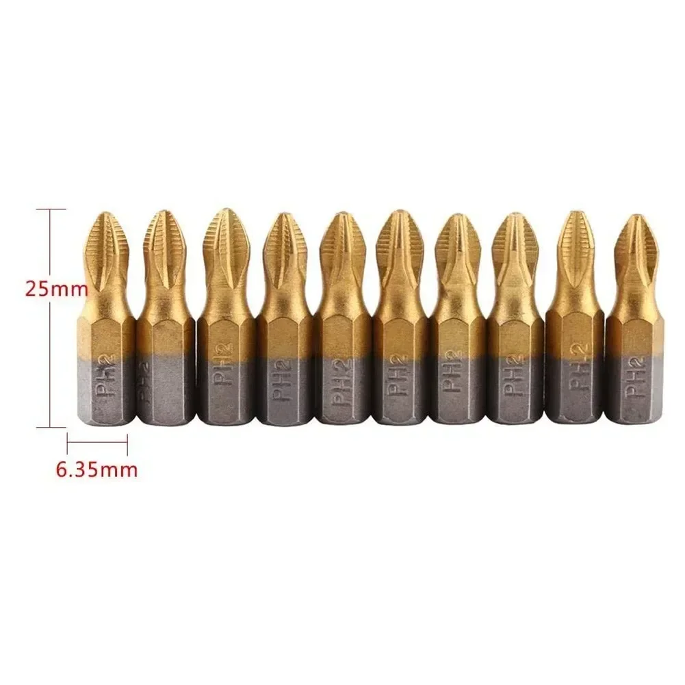 11pcs Screwdriver Bits Extension Bar 25mm 1/4\'\' Shank Titanium Coated Anti Slip PH2 With Adapter For Electric Driver Drill Tools