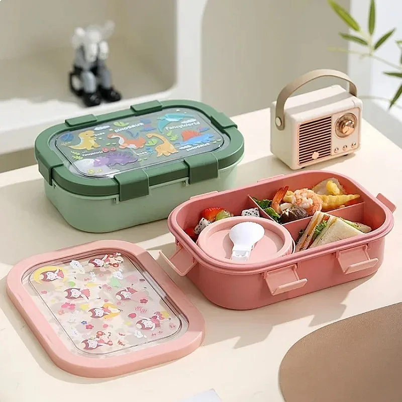 

1000/1350ml Cartoon Lunch Box with Soup Bowl Bento Box Leak-proof Portable Food Storage Container