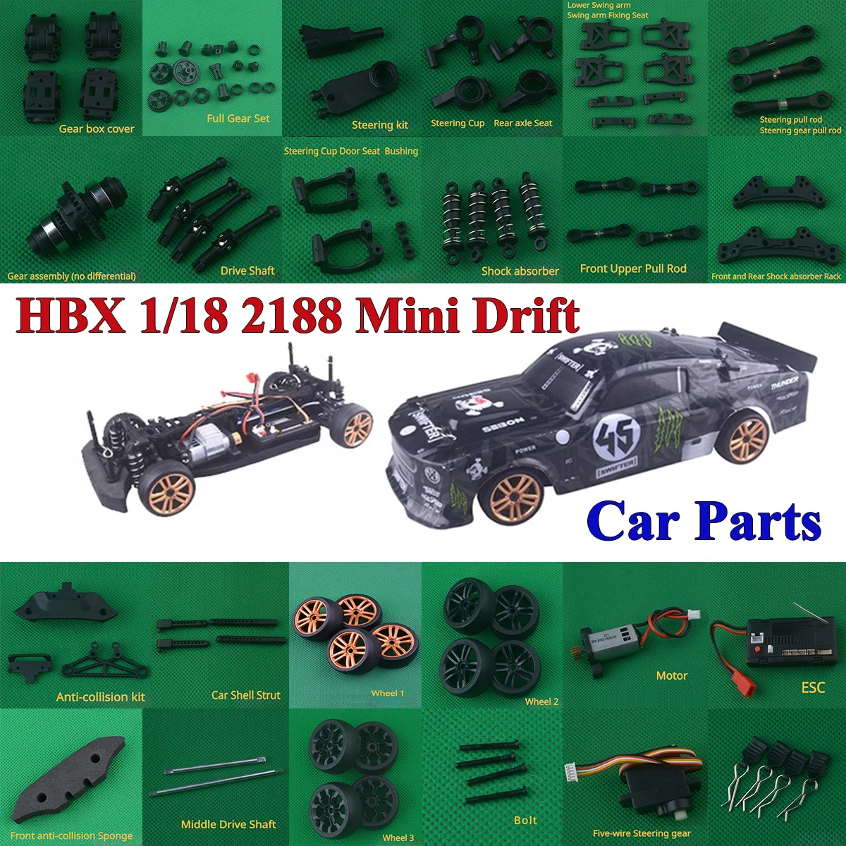 HBX 1/18 2188 Mini Drift RC Model Remote Control Car Parts Electric Adjustable Shell Wheel Drive Shaft ESC Steering Cup Car Shel