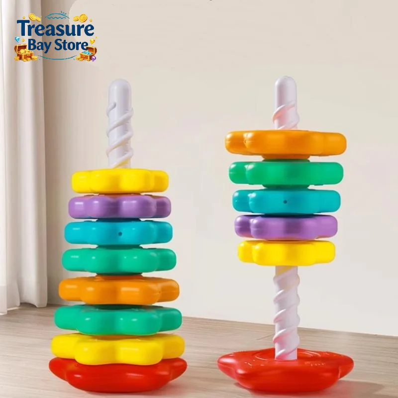 1 Set Baby Spinning Stacking Puzzle Toys Montessori Rotating Rainbow Tower Children Develop Motor Skills Game Kids Gift
