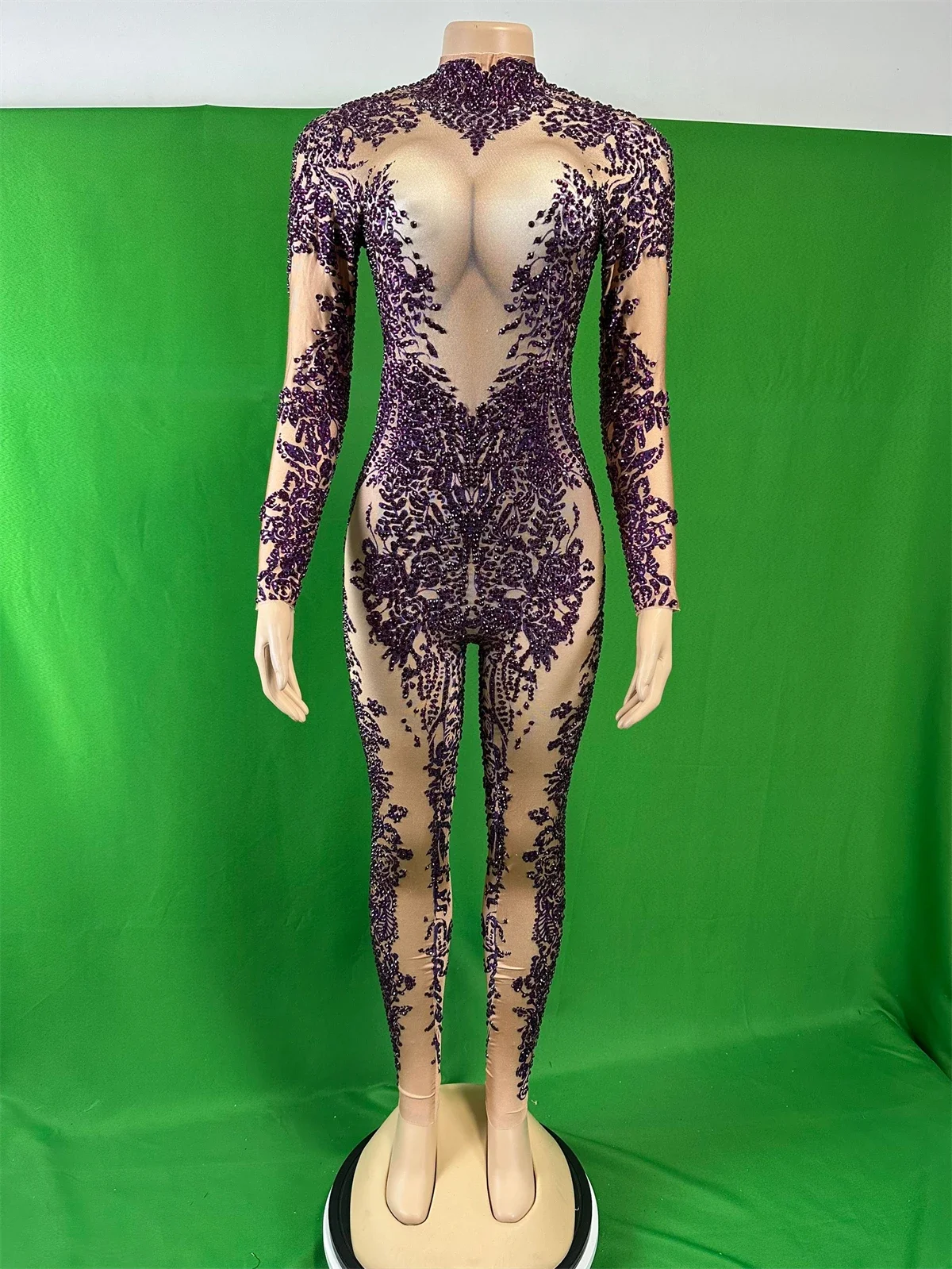 

Women Pole Dance Sparkly Rhinestone Stretch Jumpsuits Crystals Party Nightclub DJ DS Gogo Costume