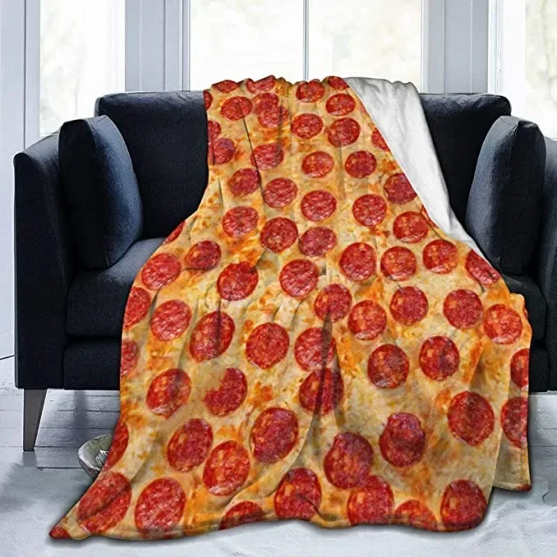Pizza Chicken Legs French Pattern Flannel Throw Blanket – Cartoon Biscuit Design, Soft Cozy Warm for Sofa, Bed, Kids Gifts