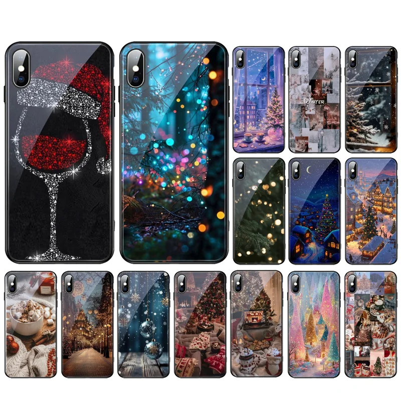 

Christmas Tree Light Snow Glass phone case For iPhone 17 Pro Max Air 17 16 15 14 13 Pro Max 15 16 Pro 15Plus Case