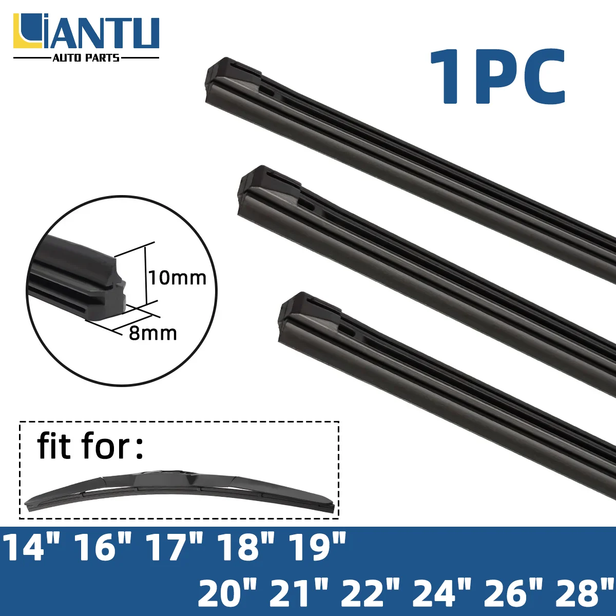 

1pc Three-Stage Wiper Rubber Strip 14 "16" 17 "18" 19 "20" 21 "22" 24 "26" 28 "Boneless Rubber Wiper Auto Parts