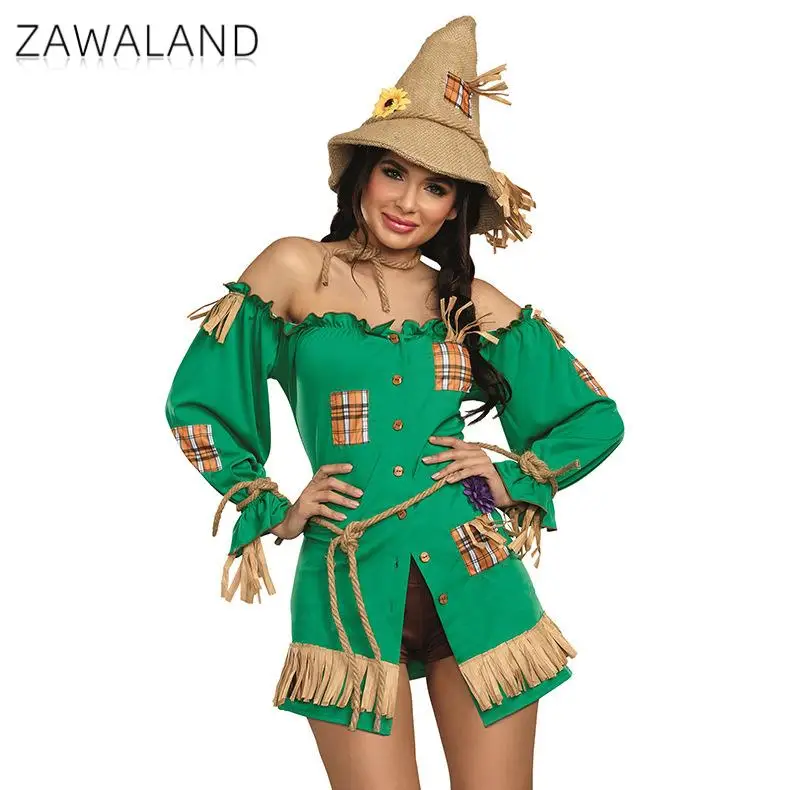 Adult Green Field Scarecrow Cosplay Costume Halloween Cosplay Carnival Purim Role Play Party Masquerade Dress Outfits