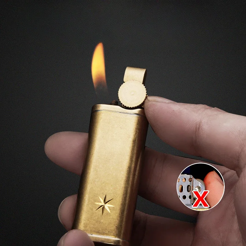 New All Copper Tube Gas Lighter with Oblique Flame Inflatable Lighter Portable One Key Ignition High end Men's Smoking Gift