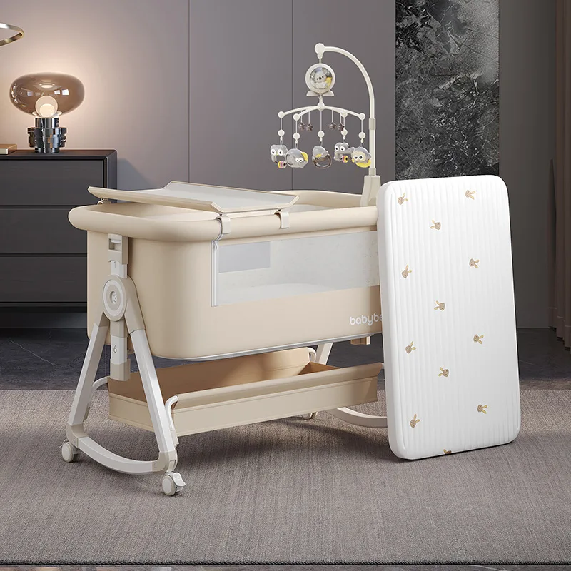Newborn Splicing Queen Bed Movable Portable Two-in-one Foldable Multifunctional Cradle Bed Crib for Nursery Room