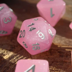 7Pcs/Set Champagne Pink Starry Sky Dice for DND Dungeons and Dragons Table Games D&D RPG Tabletop Roleplaying