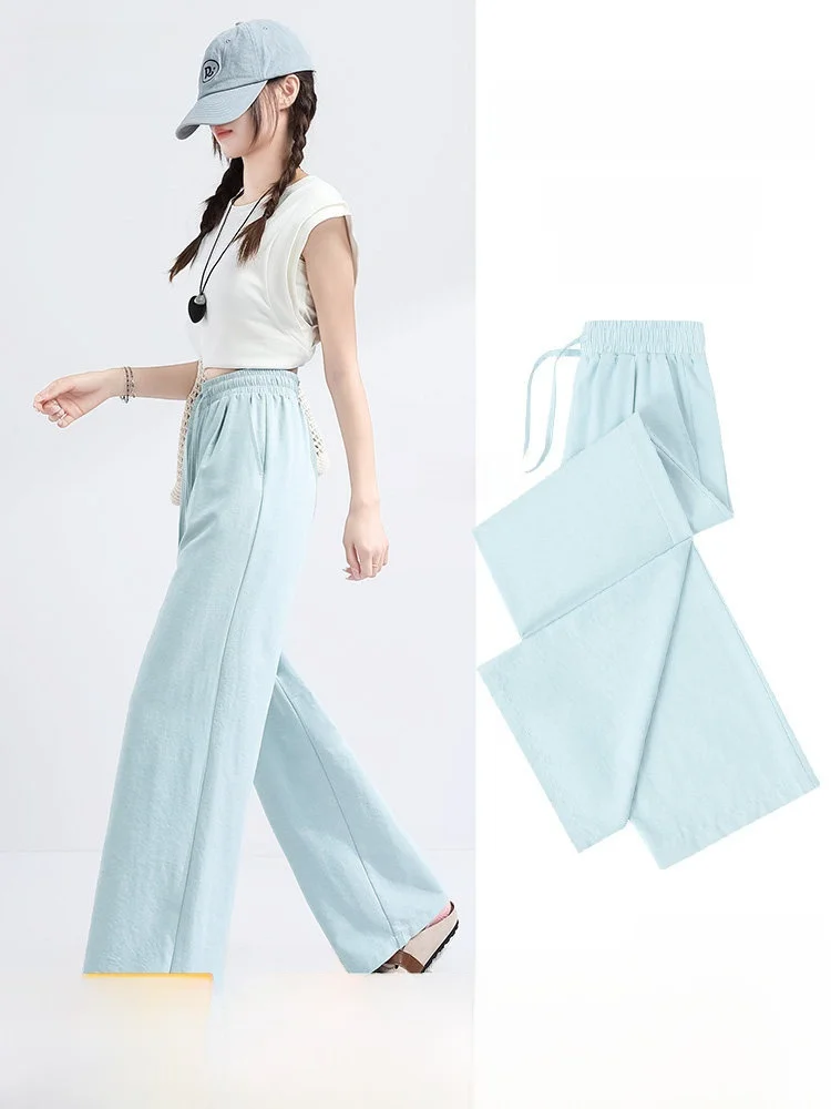 

Fashionable Blue Wide Leg Casual Pants Women's Spring 2026 New Arrival Snow mid Flying Comfortable Straight Cut Trousers
