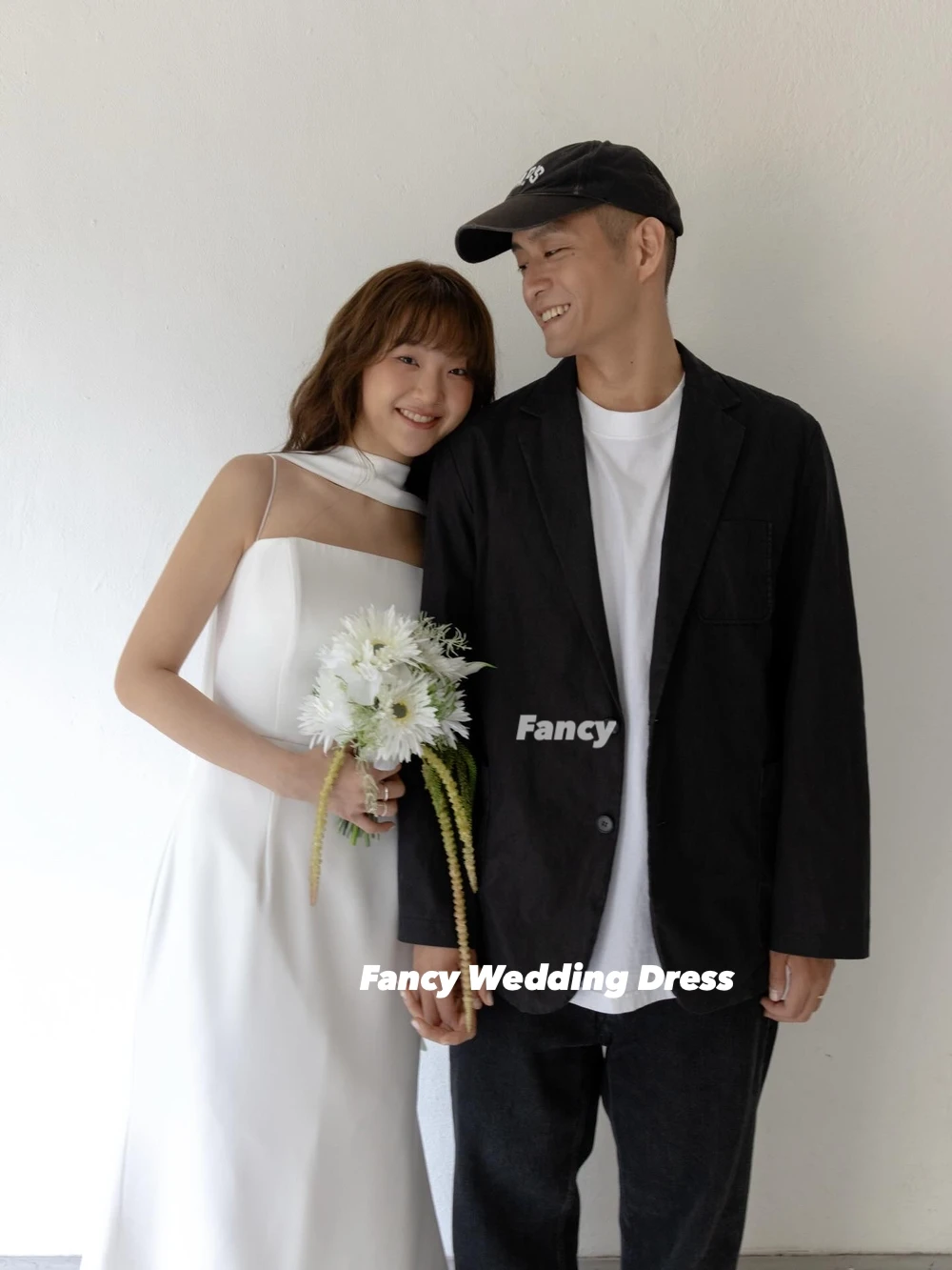 Fancy Simple Mermaid Korea Wedding Dress Soft Satin Spaghetti Straps Bridal Gowns With Shawl Back Corset Customized 웨딩드레스