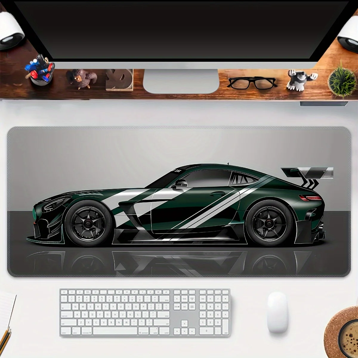 

Large gaming mouse pad Office accessories Extended thick non-slip rubber table blanket precision sewn edge green sports car mat