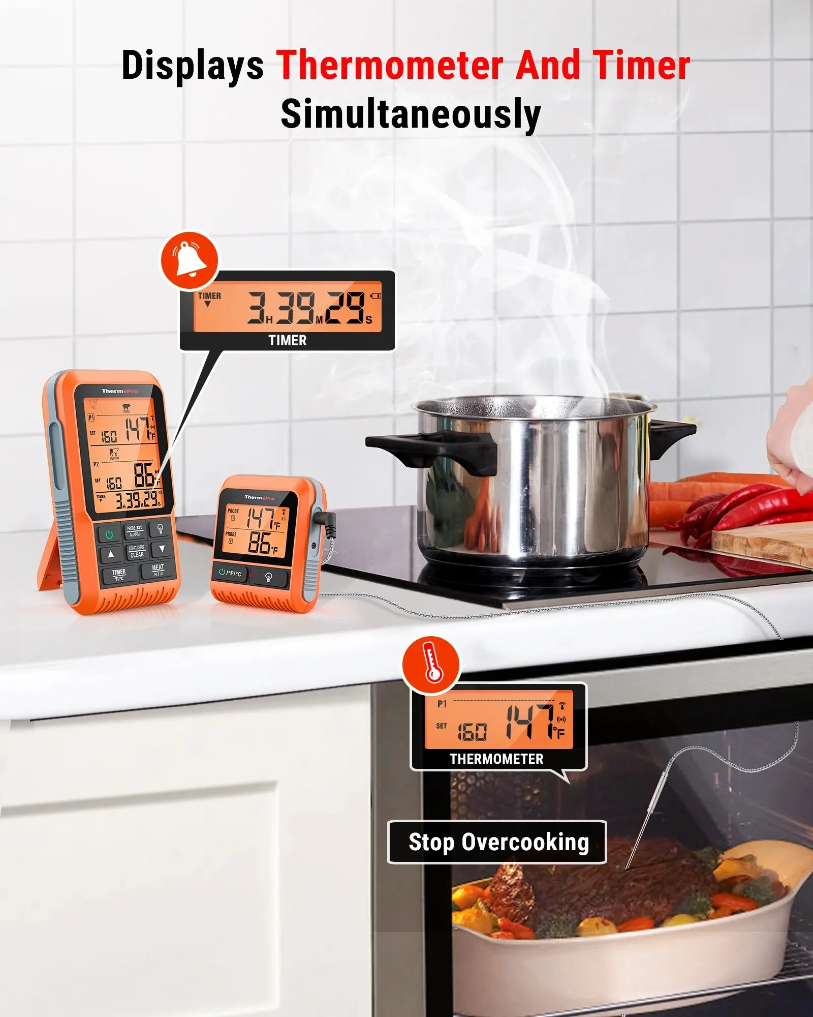 ThermoPro TP826B 150M Wireless Digital Meat Thermometer with Two Probes and Backlight Function for Kitchen Oven Smoker Cooking