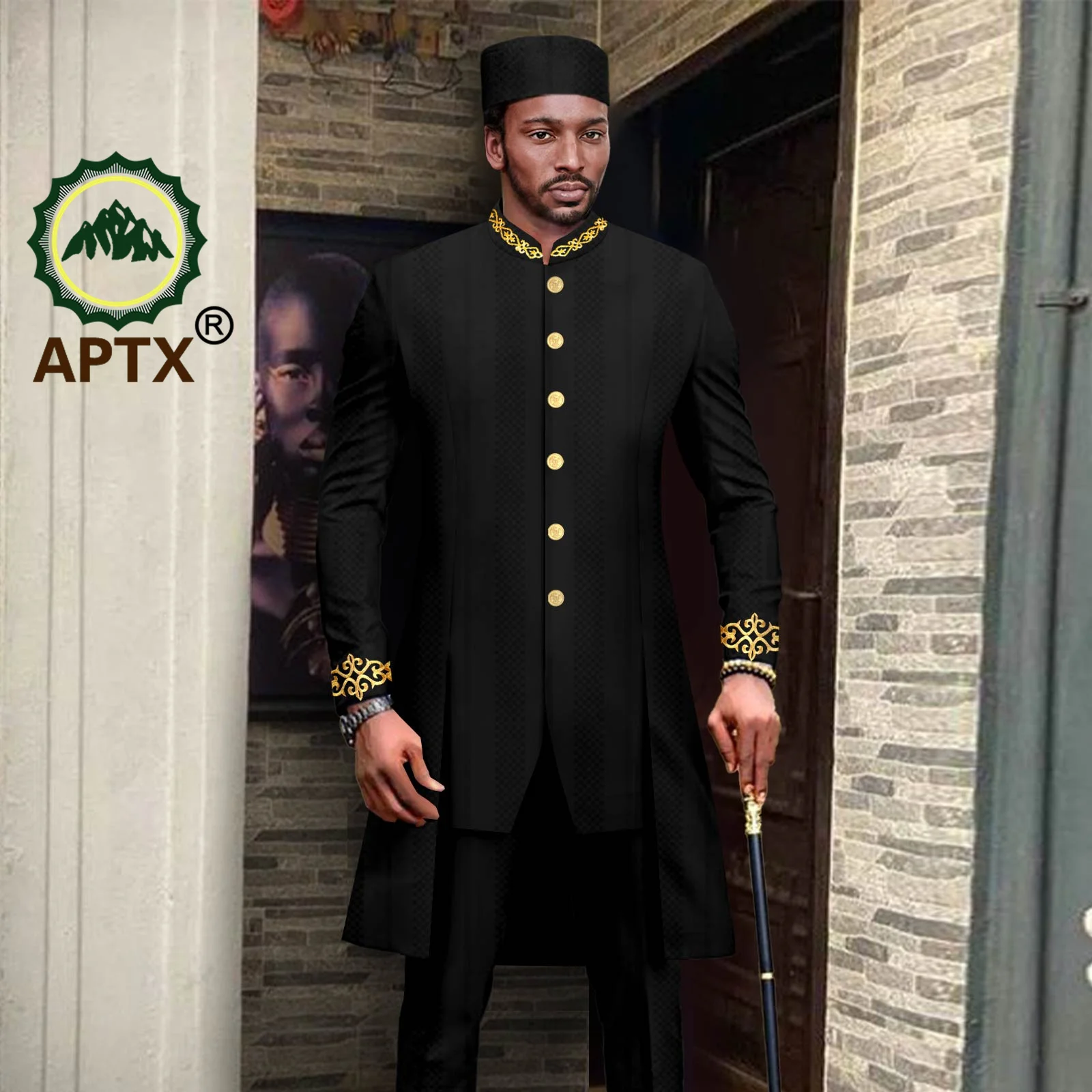 

African Men's Suits Traditional Wedding Wear Bazin Riche Jacket Trousers and Hat 3 PCS Business Formal Outfits Attire A2316053