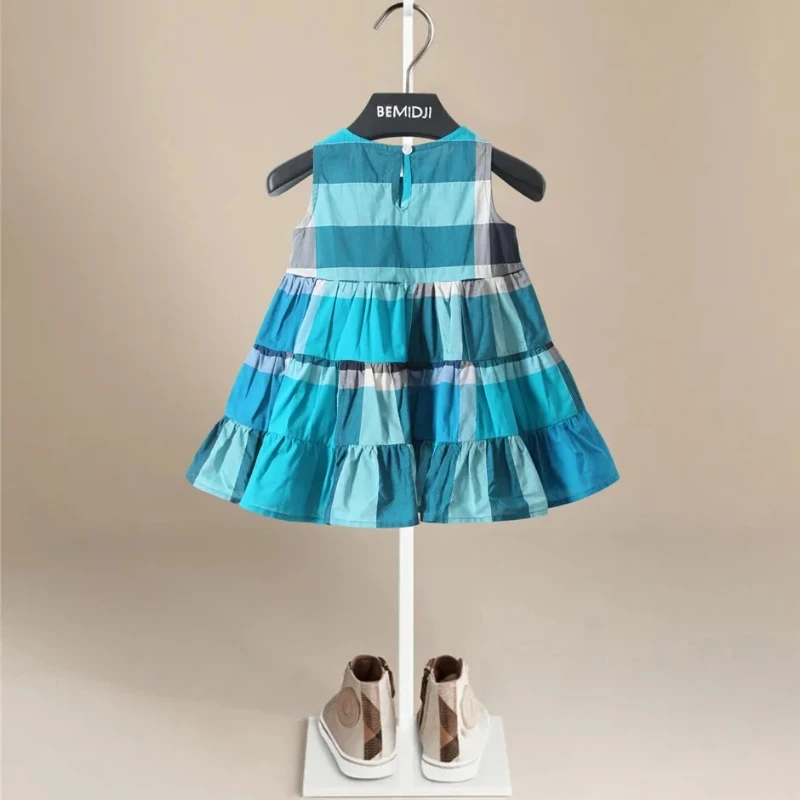 

Летняя хлопковая одежда для маленьких девочек, летнее многослойное платье-пачка с тортом, одежда для девочек, дышащие костюмы в полоску с оборками, жилет