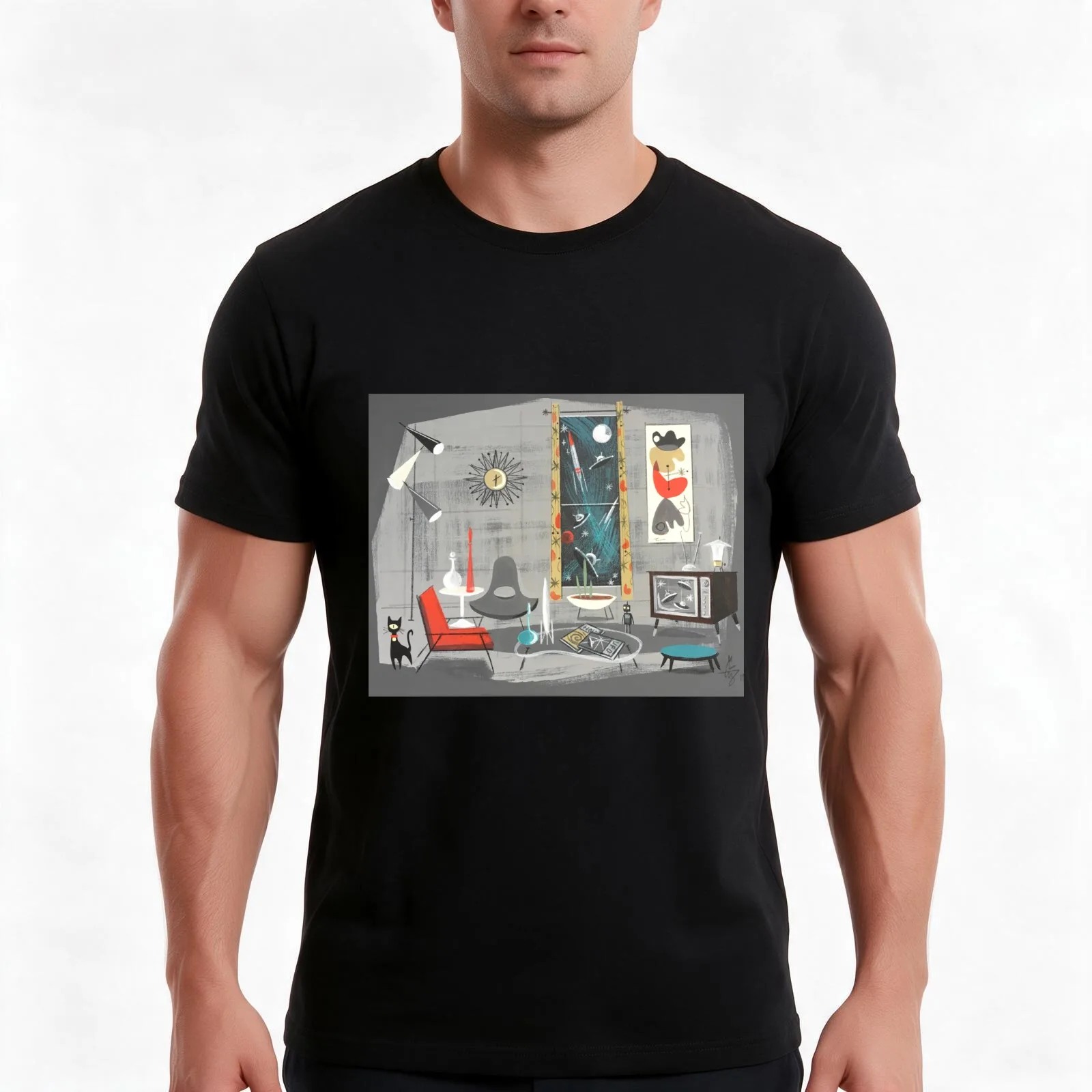 Space Pad T-Shirt, Summer Casual Cotton Tee, Oversized Streetwear Tops, Vintage Graphic Print, Loose Fit Short Sleeve