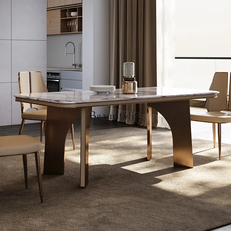 

03. Italian light luxury natural marble dining table high-end large and small apartment rectangular dining table