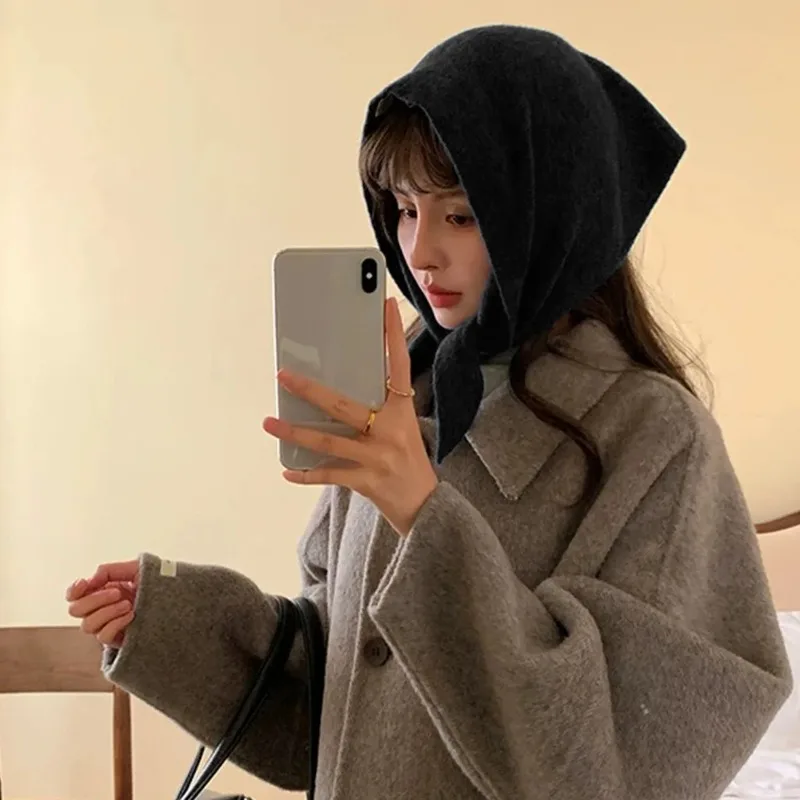 Korean INS Knitted Soft Scarf for Women Wool Winter Warm Scarves Bright Solid Color Thicken Shawl Triangle Fashion Sweet Scarfs