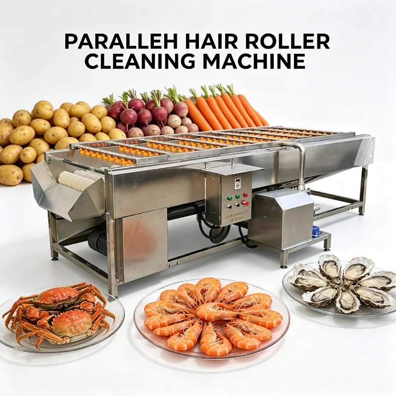 Commercial Seafood Parallel Brush Roller Washing Machine Oyster Mud Removing Brush Washer For Passion Fruit Peanut Radish Lotus
