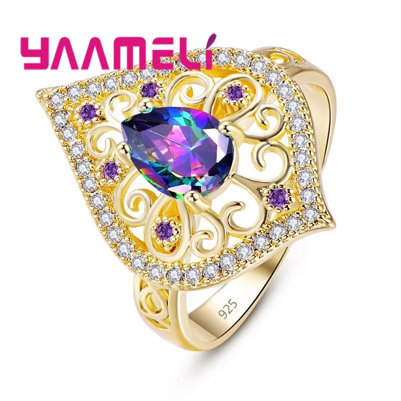 Perfect Retro Women Rings  Royal Style Luxury Golden Wedding Banquet Ring Statement Jewelry Vintage Diamante Accessory