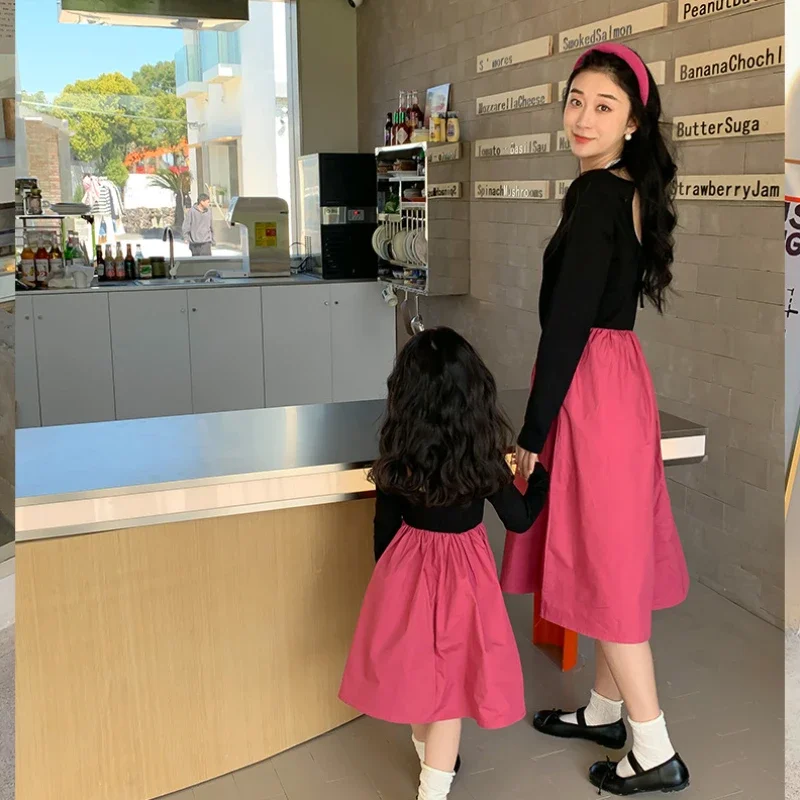 Pretty Mother Baby Girl Matching Long Sleeve Dresses Mom and Elegant Daughter Equal Delicate Pair Look Dress Women Fall Clothing