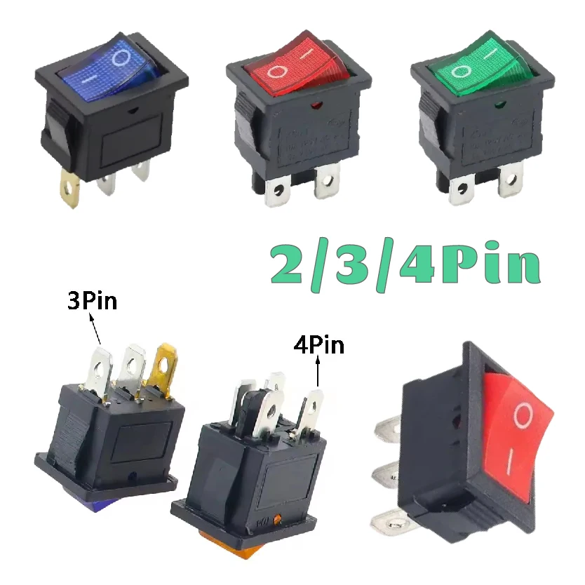 

15x21 мм кулисный переключатель питания KCD1 6A 250VAC 10A 125VAC 2 3 4Pin с подсветкой