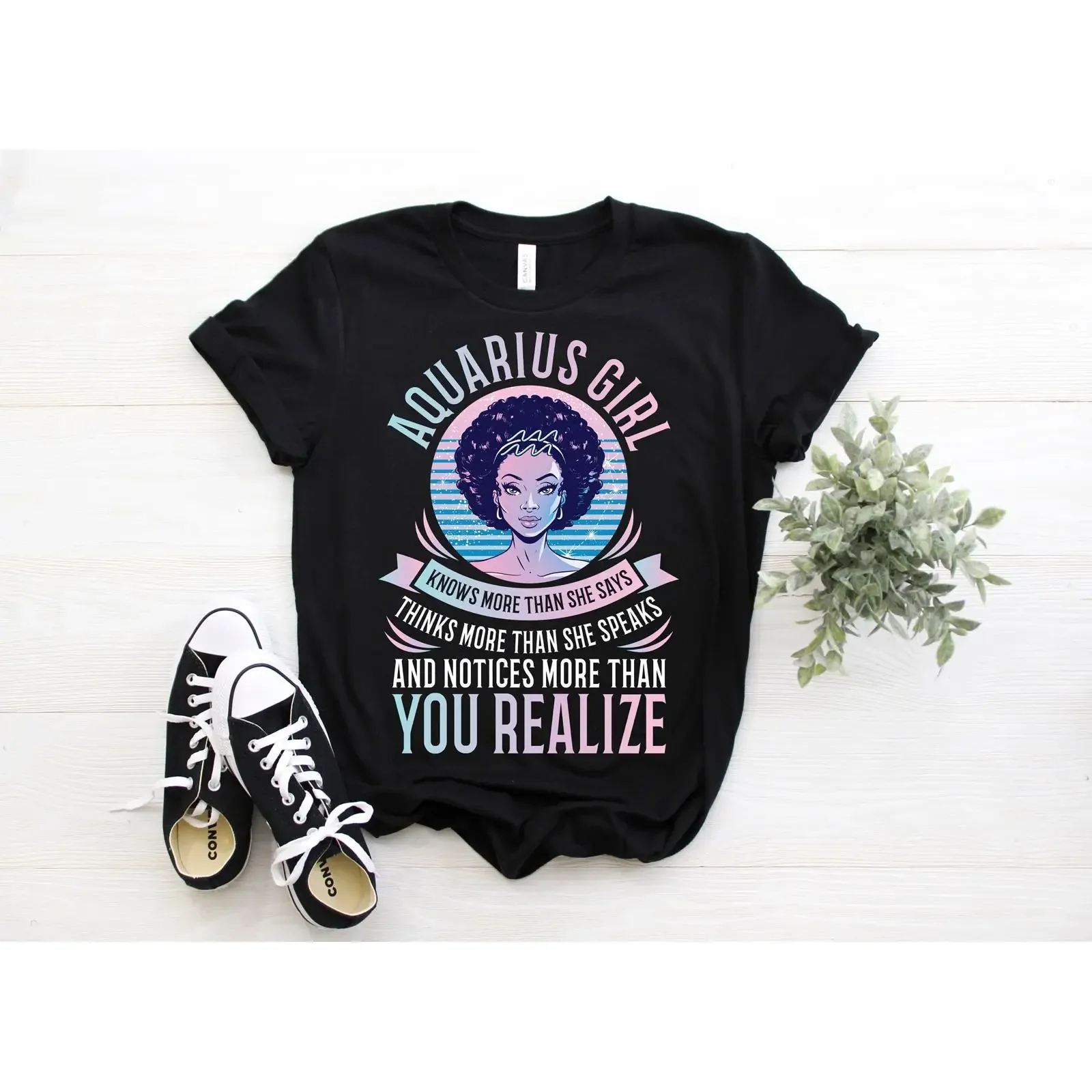 Aquarius Girl Afro Women T Shirt Funny Horoscope Zodiac Astrological Sign Jan Feb Born Birthday  vintage Washed Stretched
