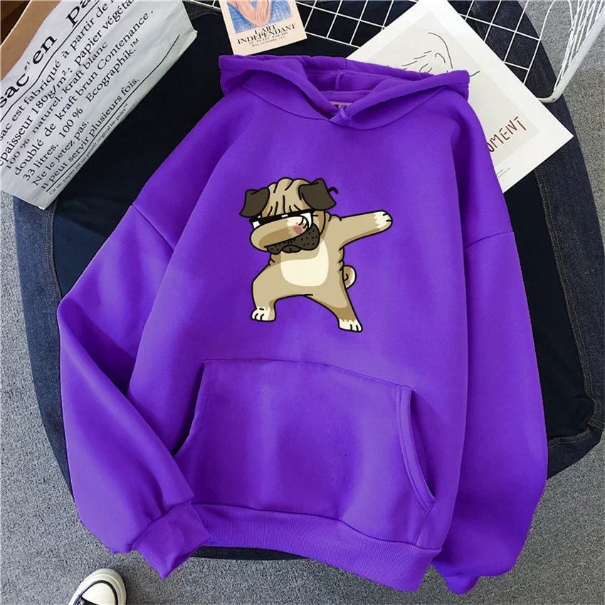 

Autumn Fleece Women's Hoodies Funny cartoon dog Print Sweatshirts Streetwear Unisex Loose Pullover Casual Women Hooded Men Tops