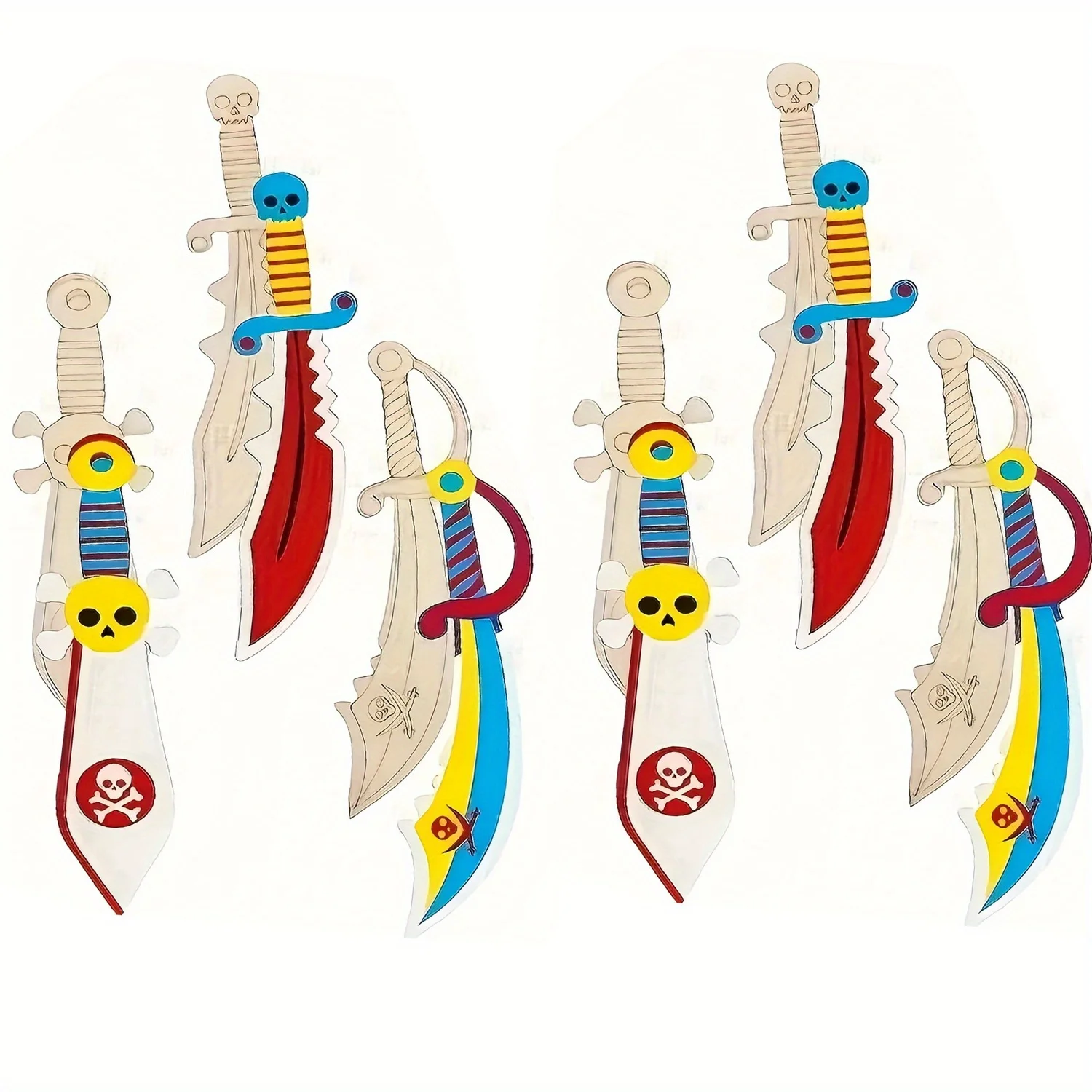 12pcs Wooden Sword-Shaped Wood Slices DIY Painting Hanging Ornaments Kit for Pirate Birthday Celebrating Party Decoration Supply