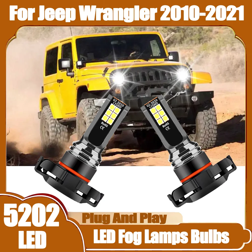 

2PCS 5202 LED Fog Lamps Bulbs 6000K White High Power 20000LM Car Fog Lights Plug And Play 12V 24V For Jeep Wrangler 2010-2021