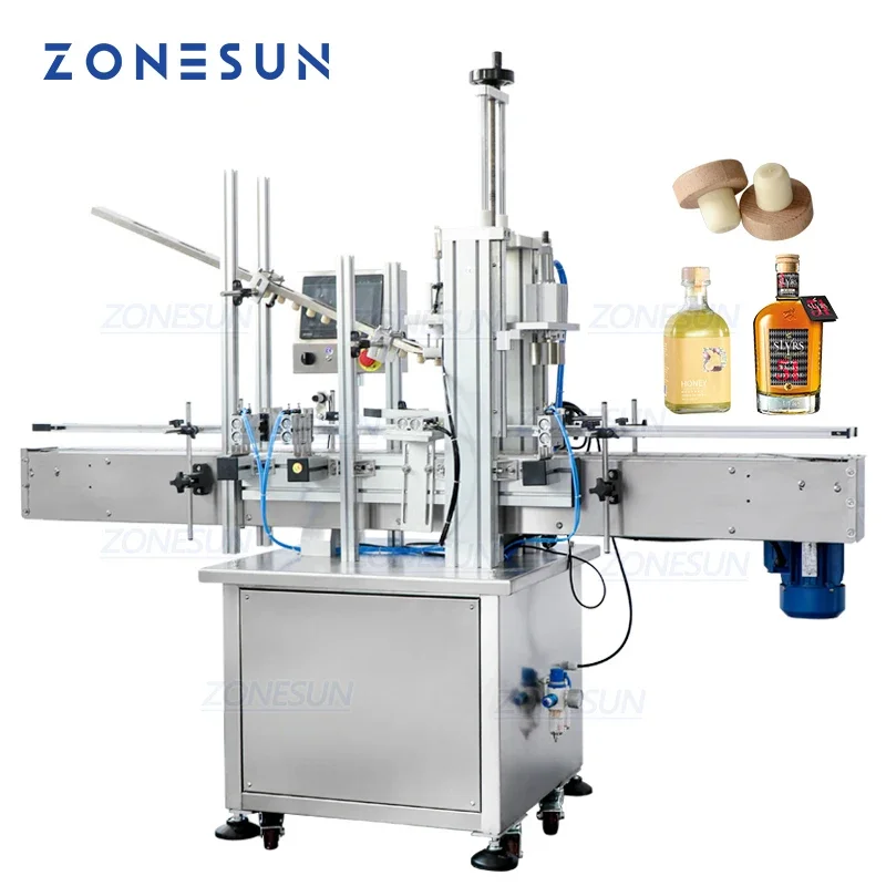 ZONESUN ZS-XG16D1 Custom Automatic Plastic Bottle Cap Pressing Wine Bottle Wooden Cork Capping Machine With Cap Feeder