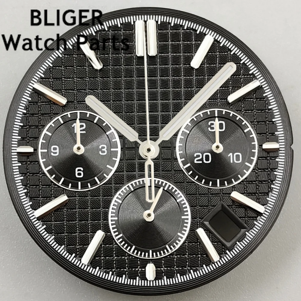 BLIGER-Cadran de montre à quartz avec aiguilles, cadran Shoous vert, adapté au mouvement VK63, pièces de montre modifiées, 31.5mm, VK63