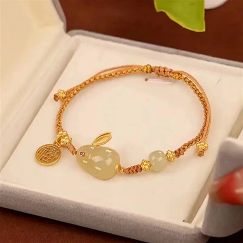 

Hetian Jade Jade Hare Bracelet Female Niche Design Simple and Stylish Personality Korean Style Same Bracelet