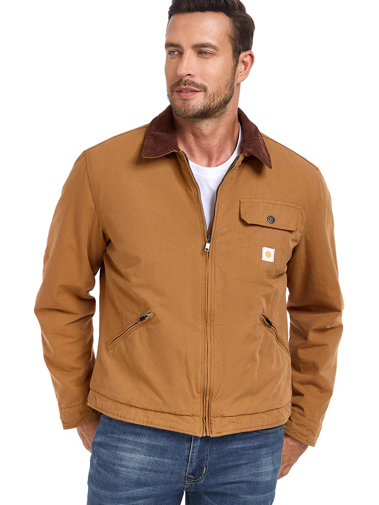 Men's Winter Cotton Jacket Warm Quilted Padded Lined Cargo Work Jacket Regular Fit Casual Lapel Trucker Coat