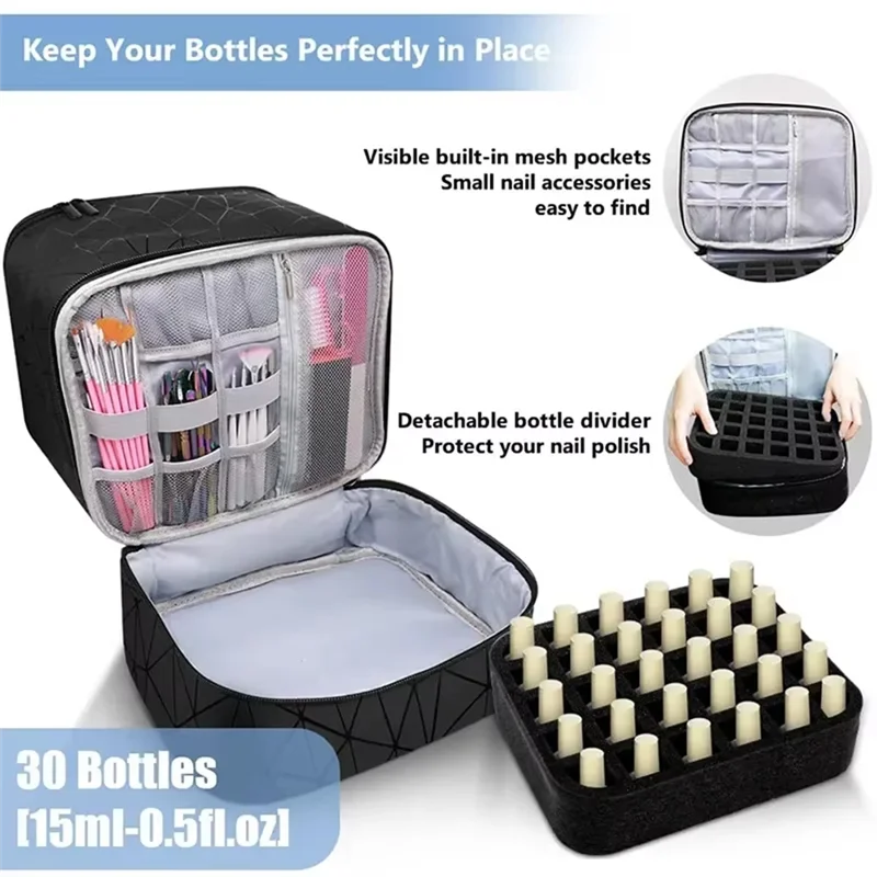 

N96R 30 Bottle Nail Polish Organizer Bag Large Capacity Cosmetic Storage Portable Handbag With Handle For Travel