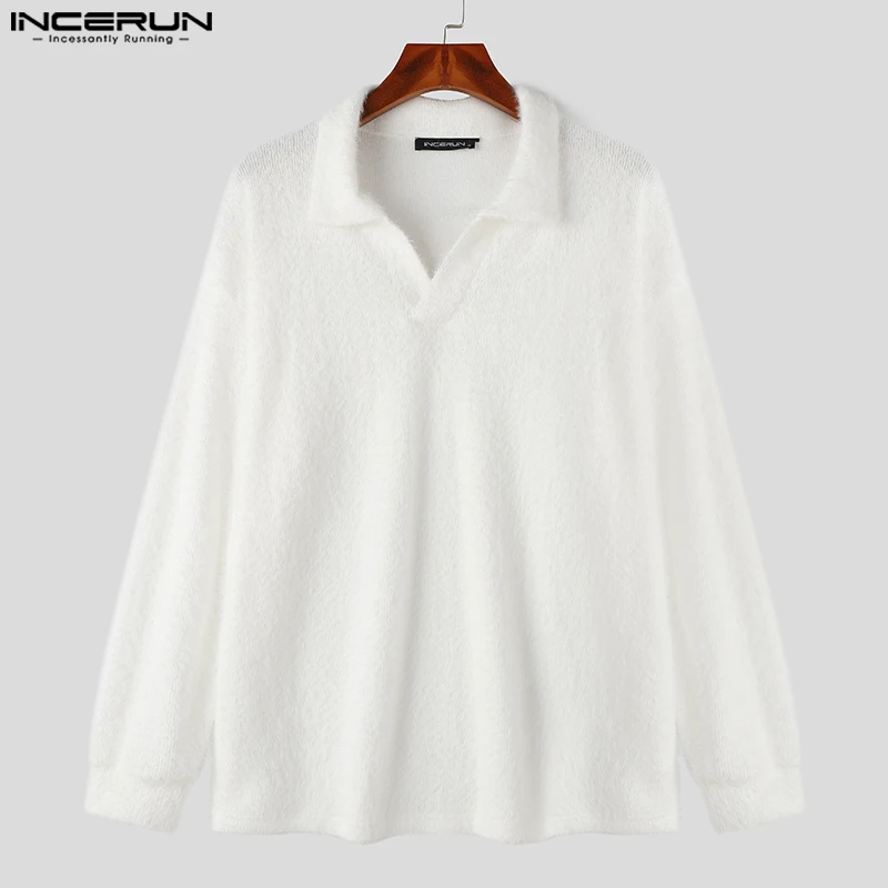 INCERUN Men Sweaters Solid Color Lapel Long Sleeve Knitted Casual Men Clothing Streetwear 2024 Fashion Male Thin Pullovers S-5XL