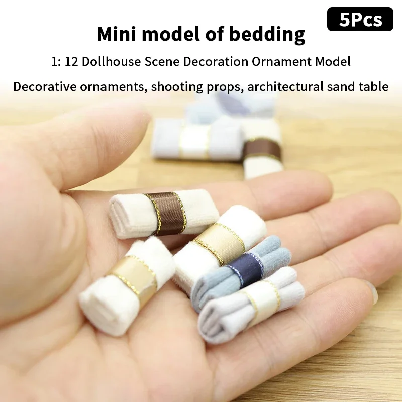 

5Pcs 1/12 Dollhouse Mini Quilt Kit Model Dollhouse Simulation Bed Room Decoration Dolls House Micro Living Scene Decor Ornament