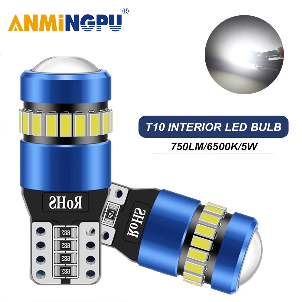 

ANMINGPU 2PCS T10 W5W LED Canbus No Error 194 168 Bulb 12V Car Side Interior Lights For BMW Audi Super Bright 6500K White