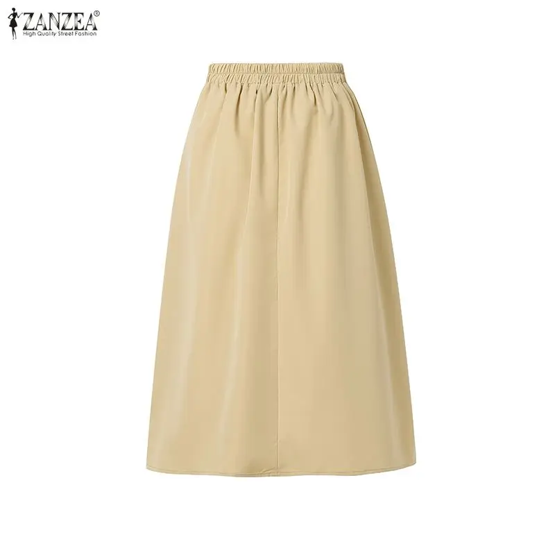 ZANZEA Casual A-Line Solid Overskirts Women 2026 Summer Office Lady Skirts Vintage Oversized Clothes 2026 Khaki Skirts