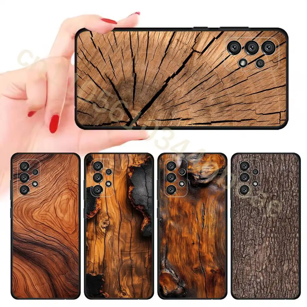 Natural Wood Phone Case For Samsung Galaxy A13,21s,22,31,32,52,53,71,80,A91 Soft Black Cover