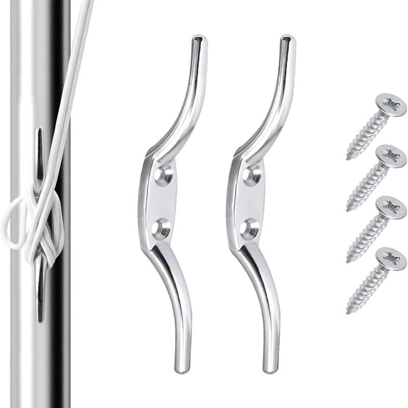 2Pcs Stainless Steel Cord Cleat Hooks Set with Fixing Screw 65/112mm Blind Curtain Cord Winder Curtain Cord Safety Device Kit