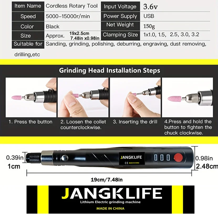 JANGKLIFE USB Cordless Rotary Tool Kit Woodworking Engraving Pen DIY For Jewelry Metal Glass Mini Wireless Drill