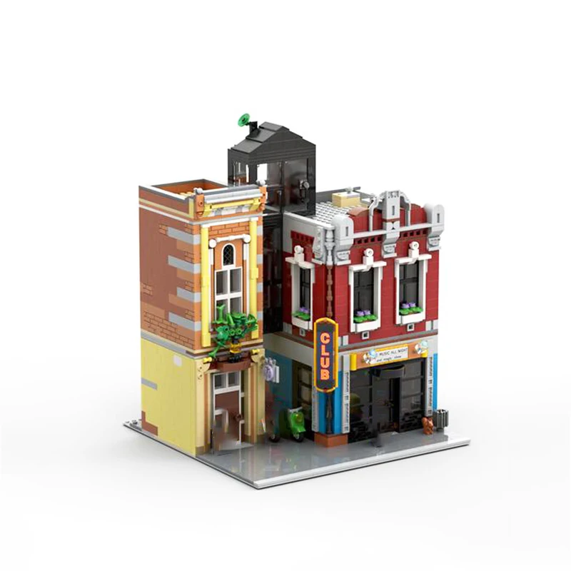 Moc bloco de construção famosa cidade moderna vista rua arquitetura jazz clube boate diy modelo tijolos coletor conjuntos brinquedos presentes