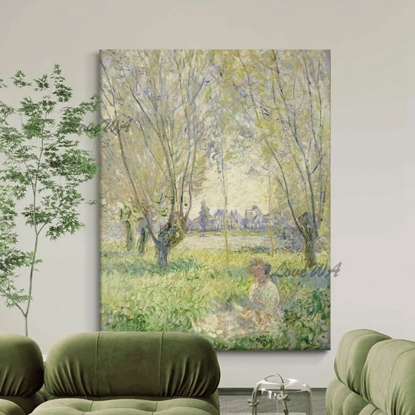 

Home Goods Wall Art Canvas Painting 3d Picture Beautiful Scenery Artwork A Girl Reading In The Grass Abstract Oil Painting